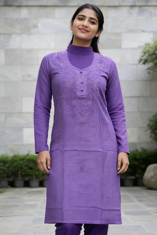 Purple_Cambric_Cotton_Straight_Embroidered_Kurta_For_Women