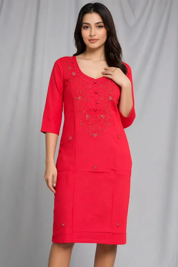 Red_Cambric_Cotton_Straight_Embellished_Kurta_For_Women