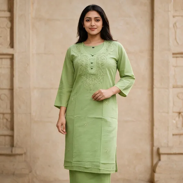 Green_Cambric_Cotton_Straight_Embroidered_Kurta_For_Women