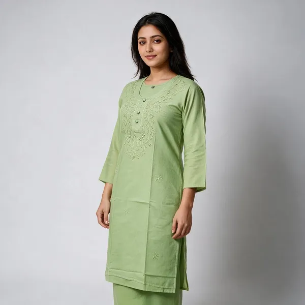 Green_Cambric_Cotton_Straight_Embroidered_Kurta_For_Women