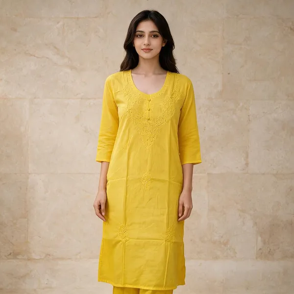 Yellow_Cambric_Cotton_Straight_Embroidered_Kurta_For_Women
