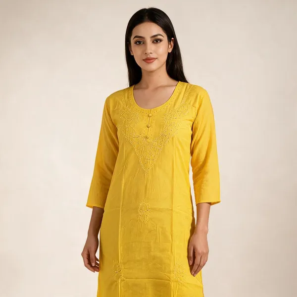 Yellow_Cambric_Cotton_Straight_Embroidered_Kurta_For_Women