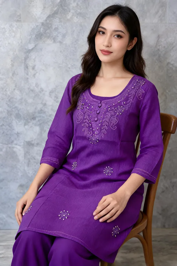 Purple_Cambric_Cotton_Straight_Embroidered_Kurta_For_Women