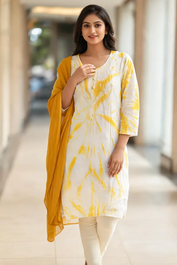 White_Dobby_Cotton_Straight_Tie-Dye_Embroidered_Kurta_For_Women