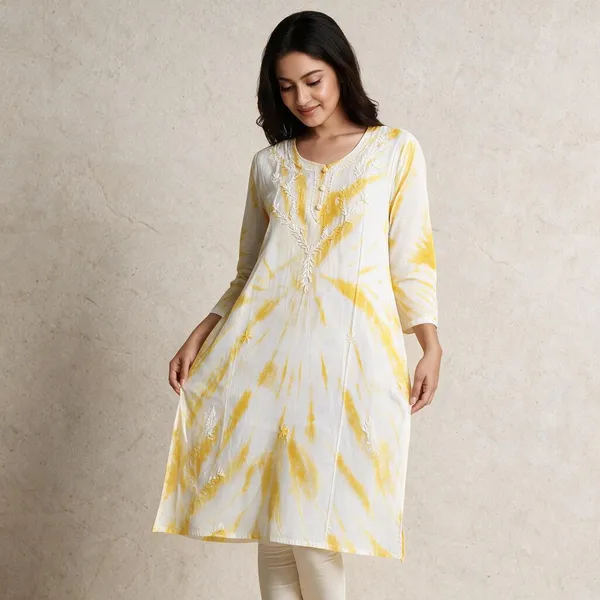 White_Dobby_Cotton_Straight_Tie-Dye_Embroidered_Kurta_&_Purple_Cambric_Cotton_Straight_Embroidered_Kurta_For_Women_(Combo_of_2)