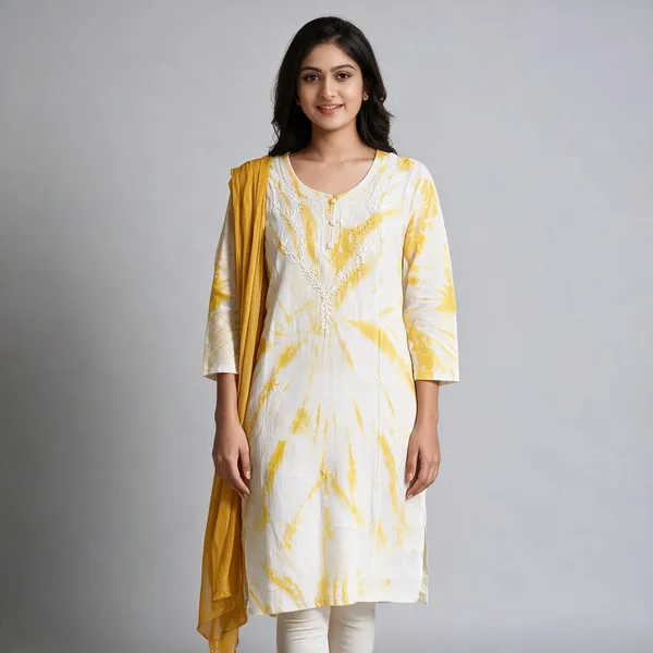 White_Dobby_Cotton_Straight_Tie-Dye_Embroidered_Kurta_&_Purple_Cambric_Cotton_Straight_Embroidered_Kurta_For_Women_(Combo_of_2)