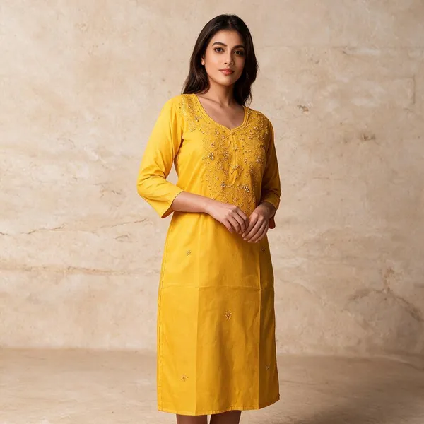Yellow_Cambric_Cotton_Straight_Embroidered_Kurta_For_Women