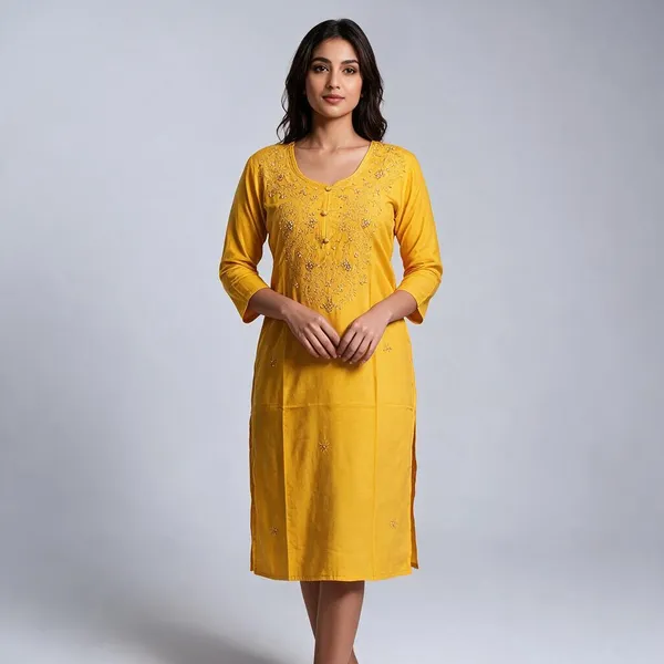 Yellow_Cambric_Cotton_Straight_Embroidered_Kurta_For_Women