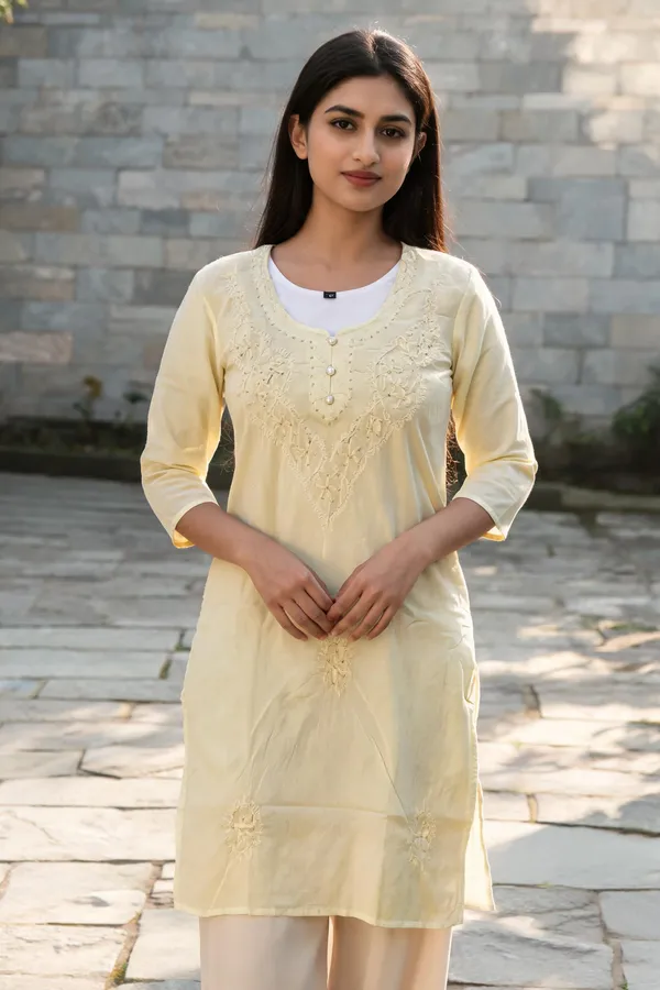 Yellow_Cambric_Cotton_Straight_Embroidered_Kurta_For_Women