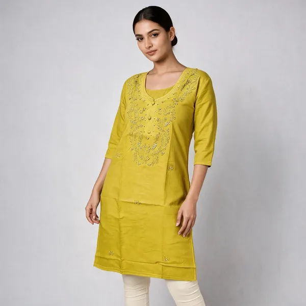 Yellow_Cambric_Cotton_Straight_Embroidered_Kurta_For_Women