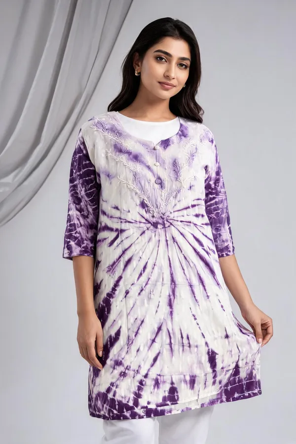 Purple_Dobby_Cotton_Straight_Tie-Dye_Embroidered_Kurta_For_Women