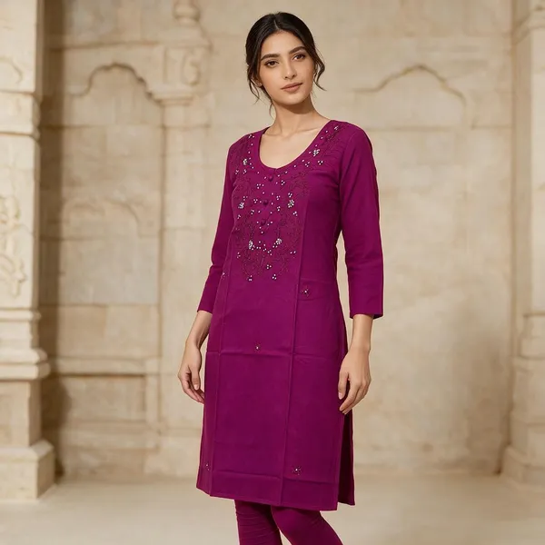 Magenta_Cambric_Cotton_Straight_Embroidered_Kurta_For_Women