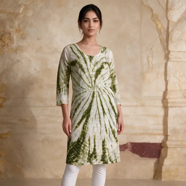 Green_Dobby_Cotton_Straight_Tie-Dye_Kurta_For_Women