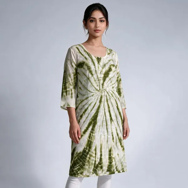 Green_Dobby_Cotton_Straight_Tie-Dye_Kurta_For_Women