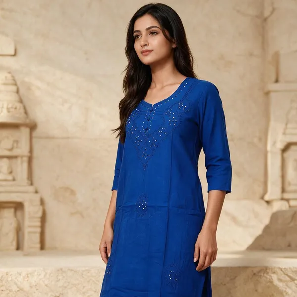 Blue_Cambric_Cotton_Straight_Embellished_Kurta_For_Women