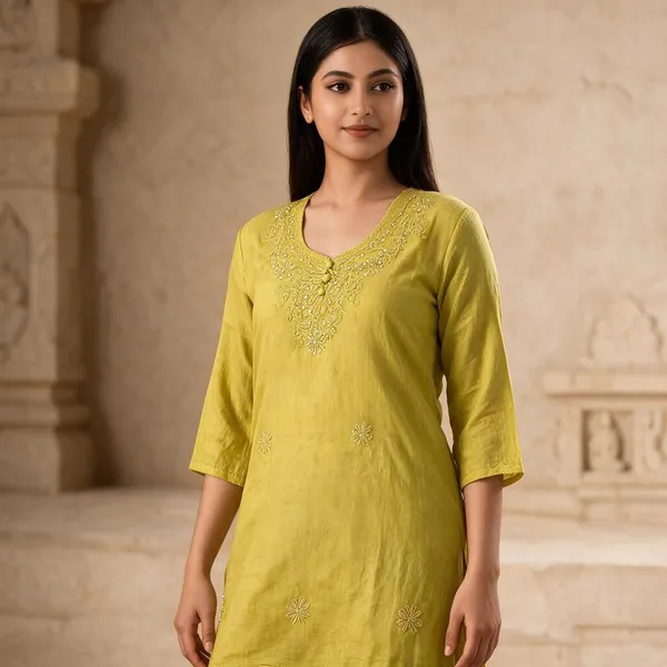 Yellow_Cambric_Cotton_Straight_Embroidered_Kurta_For_Women