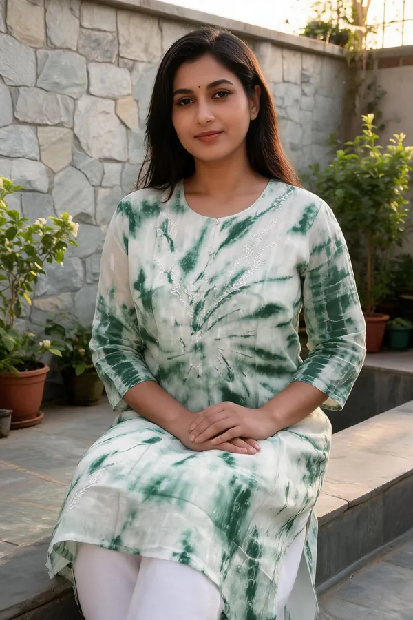 Green_Dobby_Cotton_Straight_Tie-Dye_Embroidered_Kurta_For_Women