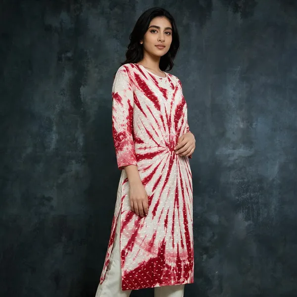 Red_Dobby_Cotton_Straight_Kurta_For_Women