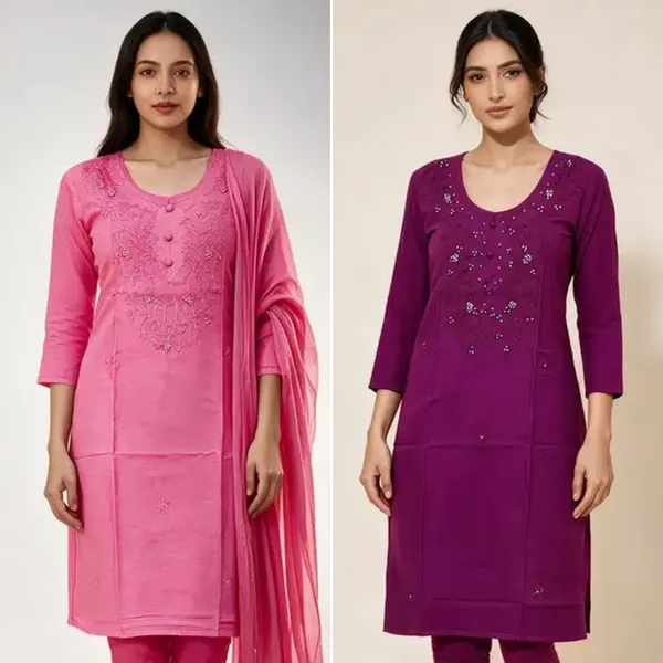 Magenta_Cambric_Cotton_Straight_Embroidered_Kurta_&_Pink_Cambric_Cotton_Straight_Embroidered_Kurta_For_Women_(Combo_of_2)