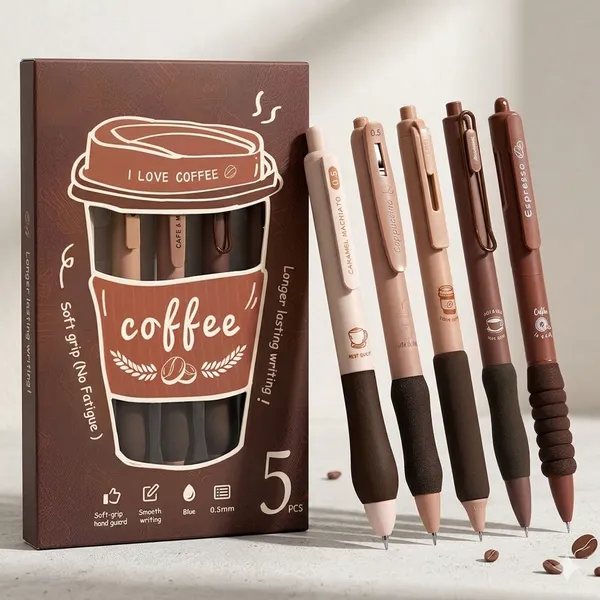 Coffee_Brown_Plastic_Gel_Pen_Writing_&_Note_Taking_(Pack_of_5_)