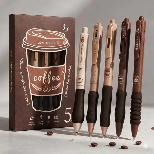 Coffee_Brown_Plastic_Gel_Pen_Writing_&_Note_Taking_(Pack_of_5_)