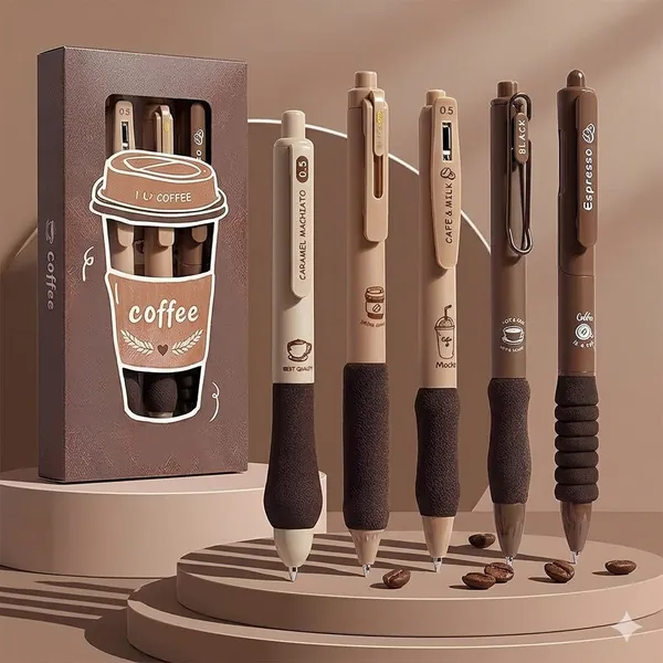 Coffee_Brown_Plastic_Gel_Pen_Writing_&_Note_Taking_(Pack_of_5_)