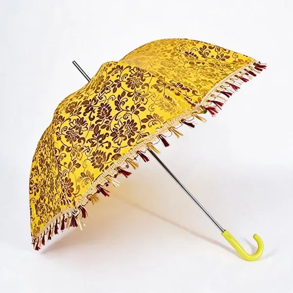 Yellow_Floral_Print_Decorative_Umbrella_For_Women