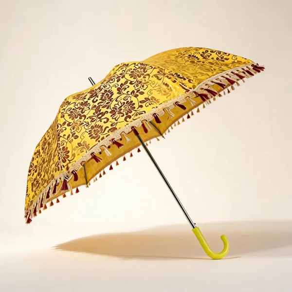 Yellow_Floral_Print_Decorative_Umbrella_For_Women