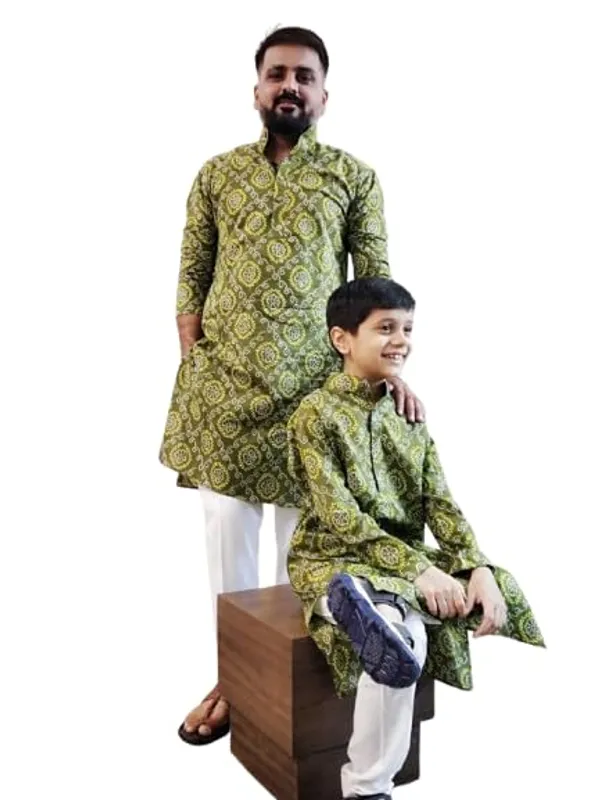 Aks_Creations_Green_Bandhni_Printed_Men_Cotton_Kurta_Traditional_Indian_Festival_Occasion_Wear_Gents_Tie_And_Dye