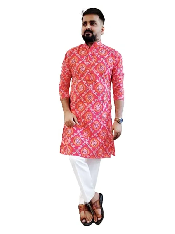Aks_Creations_Green_Bandhni_Printed_Men_Cotton_Kurta_Traditional_Indian_Festival_Occasion_Wear_Gents_Tie_And_Dye