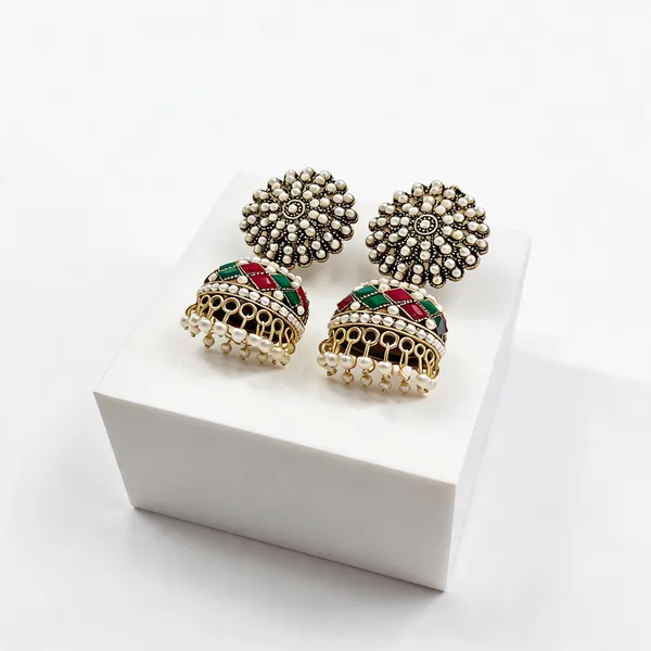 Multicolour_Stainless_Steel_Jhumka_Earrings_For_Women_-_Pack_of_2
