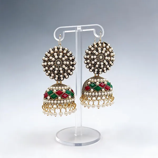 Multicolour_Stainless_Steel_Jhumka_Earrings_For_Women_-_Pack_of_2
