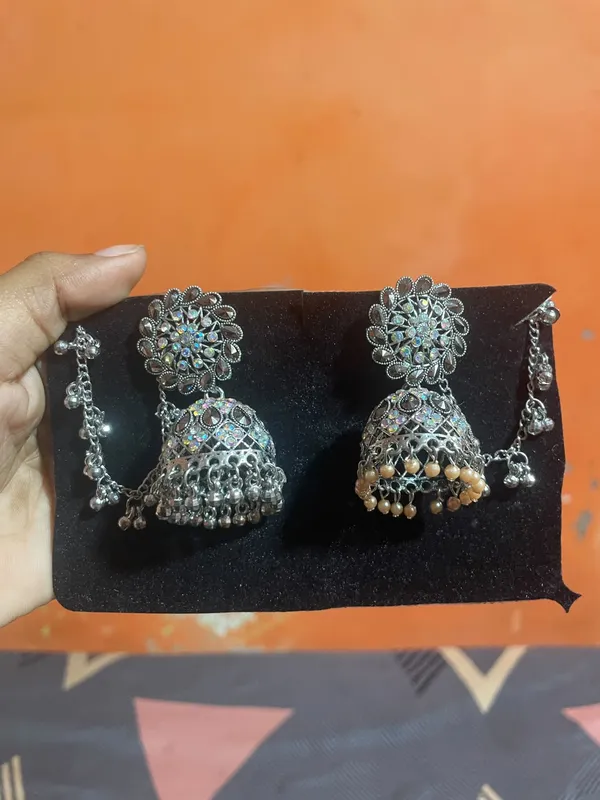 Silver_Stainless_Steel_Jhumka_Earrings_For_Women_-_Pack_of_2