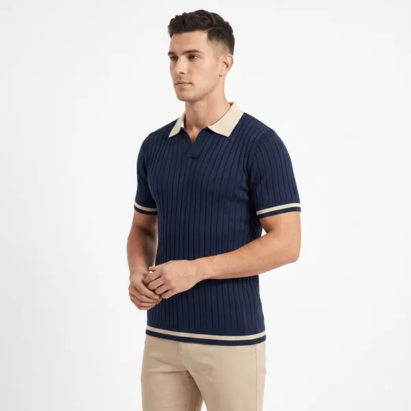 Navy_And_Beige_Cotton_Body-Fit_Half_Sleeve_Polo_For_Men