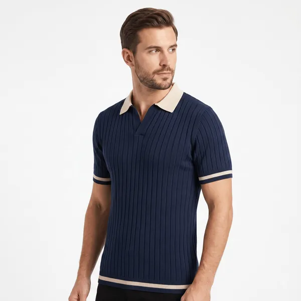 Navy_And_Beige_Cotton_Body-Fit_Half_Sleeve_Polo_For_Men