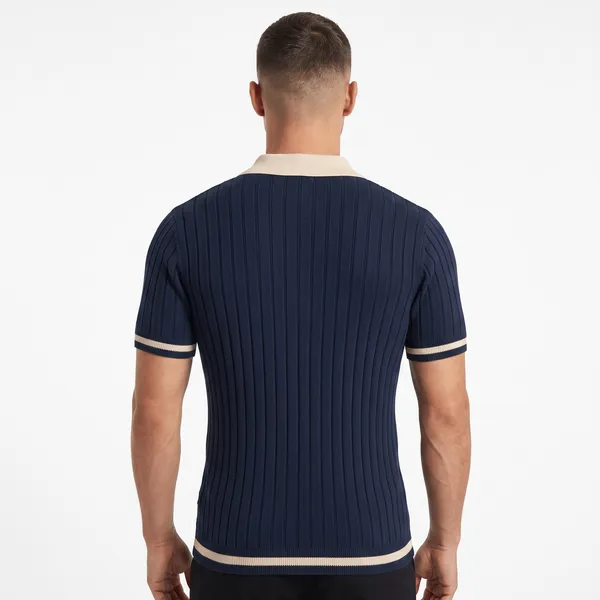 Navy_And_Beige_Cotton_Body-Fit_Half_Sleeve_Polo_For_Men