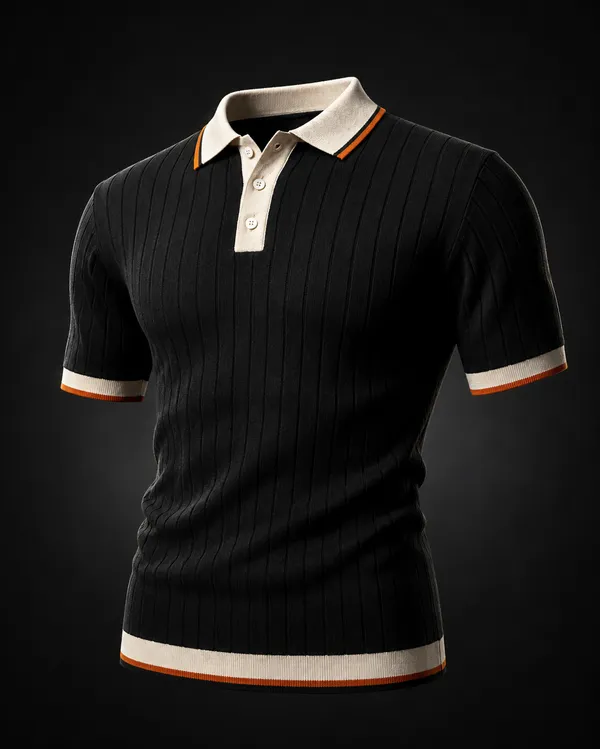 Black_And_Beige_Cotton_Body-Fit_Half_Sleeve_Polo_For_Men