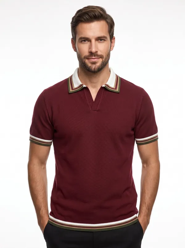 Maroon_And_White_Cotton_Body-Fit_Half_Sleeve_Polo_For_Men