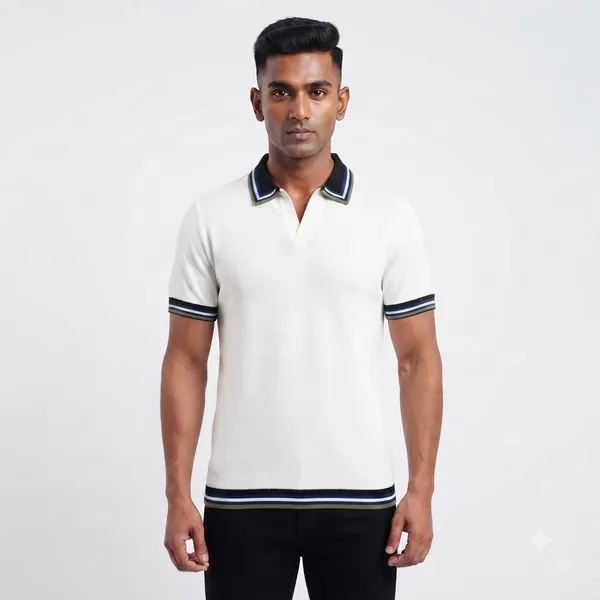 White_And_Black_Cotton_Body-Fit_Half_Sleeve_Polo_For_Men