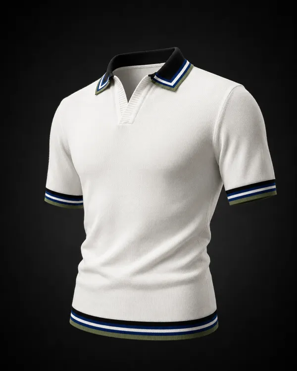 White_And_Black_Cotton_Body-Fit_Half_Sleeve_Polo_For_Men