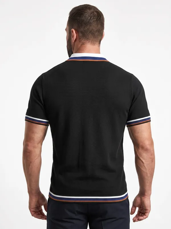 Black_And_White_Cotton_Knit_Polo_For_Men
