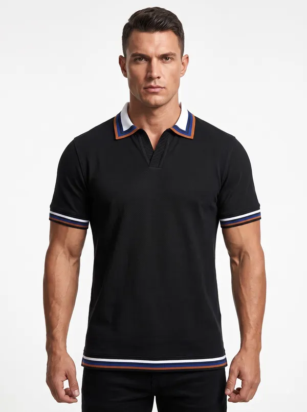 Black_And_White_Cotton_Knit_Polo_For_Men