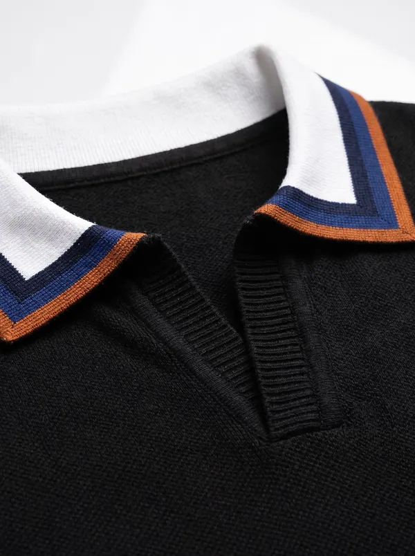 Black_And_White_Cotton_Knit_Polo_For_Men