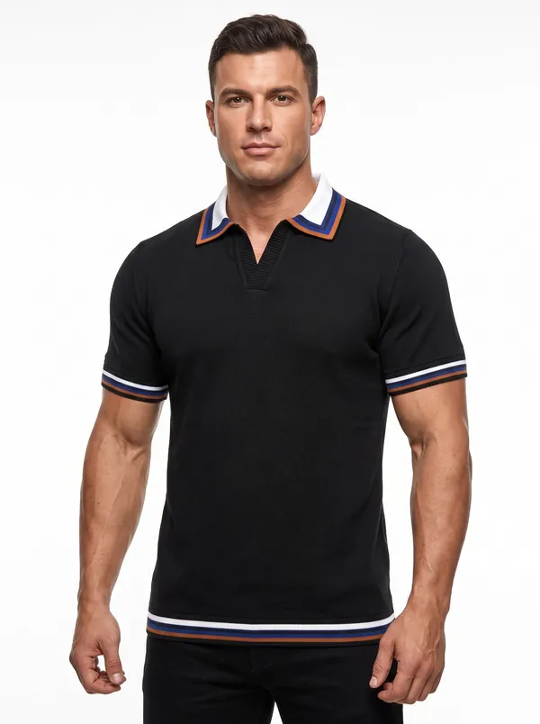 Black_And_White_Cotton_Knit_Polo_For_Men