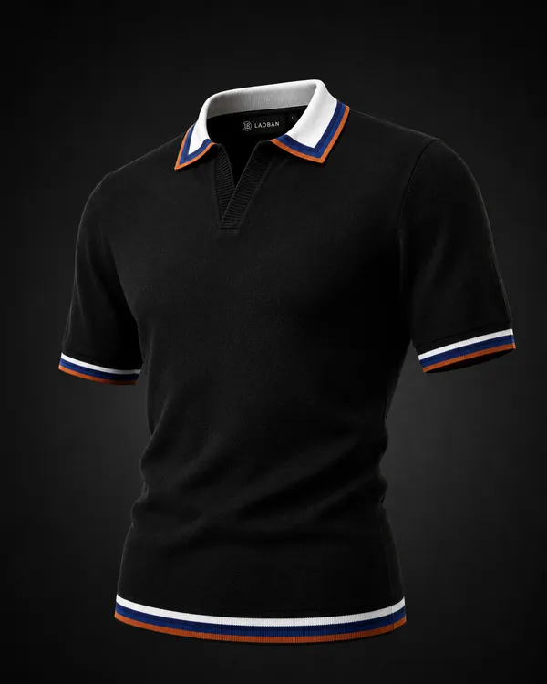 Black_And_White_Cotton_Knit_Polo_For_Men