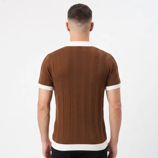 Brown_And_White_Cotton_Body-Fit_Zip_Polo_For_Men