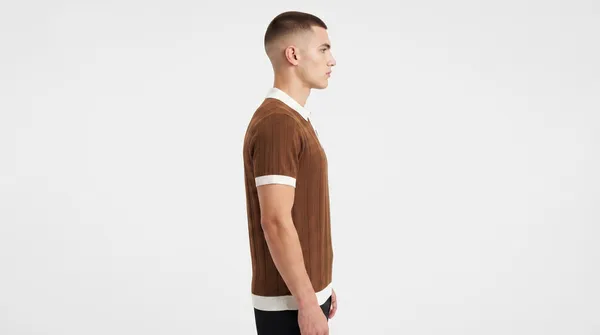 Brown_And_White_Cotton_Body-Fit_Zip_Polo_For_Men