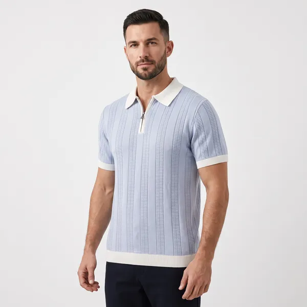 Blue_And_White_Cotton_Body-Fit_Zip_Polo_For_Men
