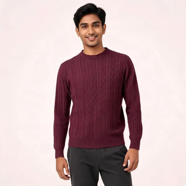 Maroon_Acrylic_Regular_Fit_Knit_Sweater_For_Men