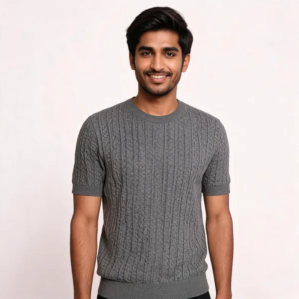 Dark_Grey_Acrylic_Regular_Fit_Short_Sleeve_Knit_Sweater_For_Men